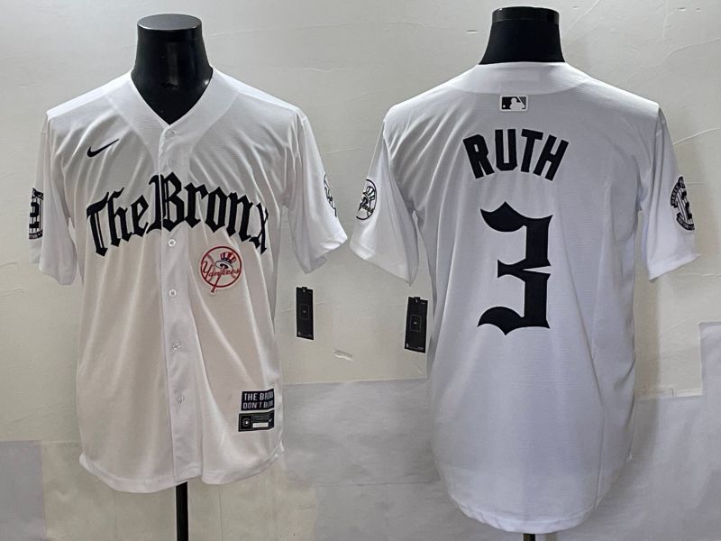 Men 2025 New York Yankees #3 Ruth White Five generations Joint Name Nike MLB Jersey style 6->new york yankees->MLB Jersey